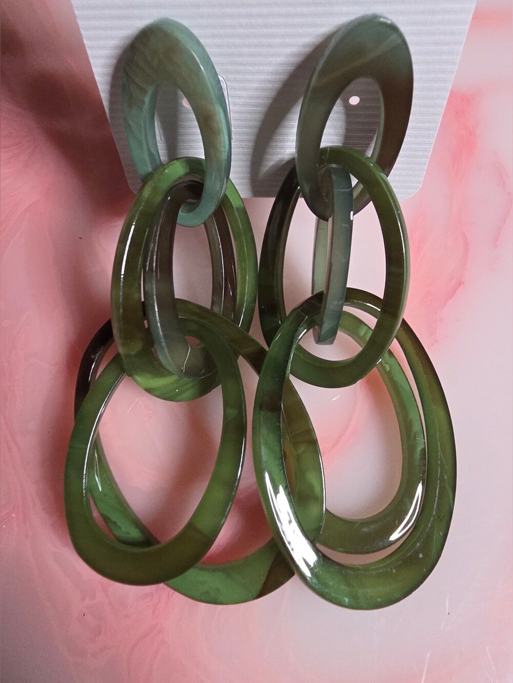 Green Links with Marbeling Statement Earrings